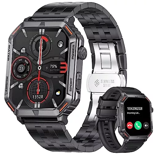 LIGE Uhren 2023 Smartwatch Herren mit Telefonfunktion,1.96'' DIY HD Outdoor Smartwatch Militär,120+ Sportmod IP68 Wasserdicht Fitnessuhr Herren mit Blutdruckmessung Android Ios,Metall