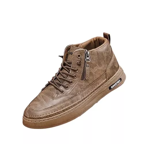 Generisch Stiefel Generisch Herren Lederstiefel für den Winter 2023 Warm gefütterte, knöchelhohe Stiefel mit modischer Plattform-Sohle und Schnürung