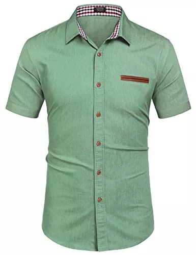 COOFANDY Hemden COOFANDY Jeanshemd Kurzarm Herren Hemd Denim Kariert Cowboy-Style knöpfen T Shirt Freizeit Kurzarm Kent-Kragen für Männer