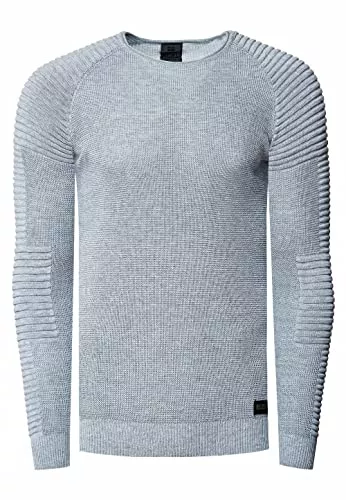 R-Neal Pullover & Strickmode R-Neal Herren Fein-Strick Slim-Fit Biker Strick-Pullover im Individuellem Future Design Langarm-Pullover Rundhals Gerippt 349