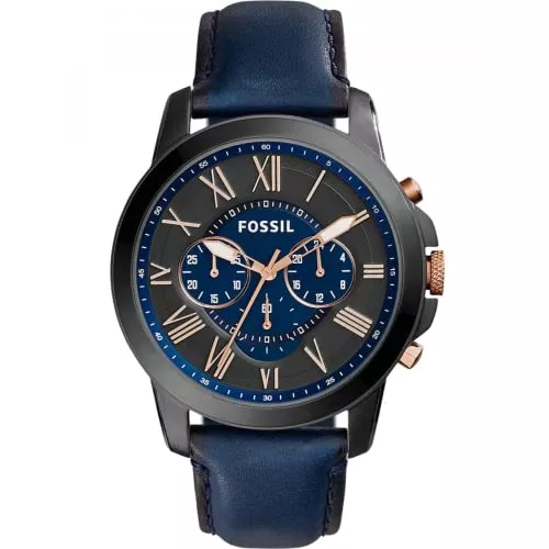 Fossil Uhren Fossil Herrenuhr Grant, 44mm Gehäusegröße, Quarz-Chronographenwerk, Echtlederarmband