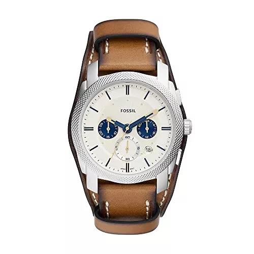 Fossil Uhren Fossil Herren-Armbanduhr Machine Chronograph, Edelstahl mit 42 mm Gehäuse und Kunstlederarmband