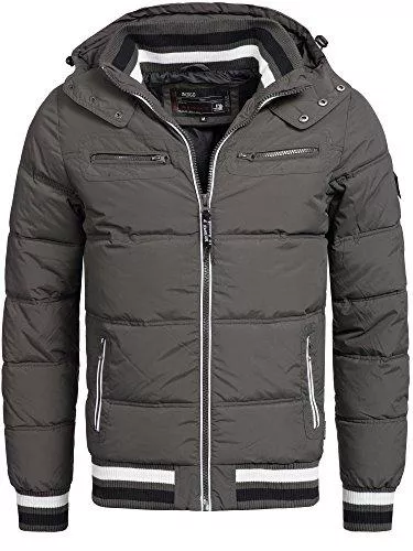 Indicode Jacken Indicode Herren Marlon Steppjacke in Daunenjacken-Optik mit Abnehmbarer Kapuze | warme Winterjacke gefütterte Übergangsjacke Regenjacke mit 6 Taschen Jacke für Männer