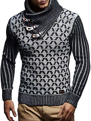 Leif Nelson Pullover & Strickmode Leif Nelson Herren Strick-Pullover Schalkragen Slim Fit Winter Sommer Moderner Männer schwarzer Pulli T-Shirt Langarm mit Kragen Herren Hoodie-Wollpullover