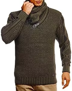 Leif Nelson Pullover & Strickmode Leif Nelson Herren Strick-Pullover Schalkragen Slim Fit Winter Sommer Moderner Männer schwarzer Pulli T-Shirt Langarm mit Kragen Herren Hoodie-Wollpullover 5195