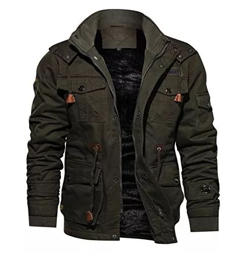 KEFITEVD Jacken KEFITEVD Winterparka Herren Fleece Gefüttert Winterjacke mit Viele Taschen Kapuze Warm Winter Mantel Übergangsjacke Militär Jacke mit Stehkragen