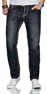 ALESSANDRO SALVARINI Jeans ALESSANDRO SALVARINI Herren Jeans Comfort Fit Dicke zier Nähte Jeanshose Kontrastnaht Komfort-Jeans