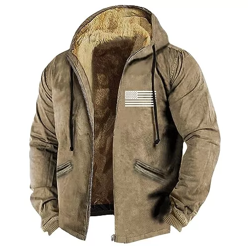 Generisch Jacken Generisch Herren Jacke Winter Einfarbige Flagge Print Jacke Frühling Und Herbst Casual Trend Reißverschluss Kapuzenjacke