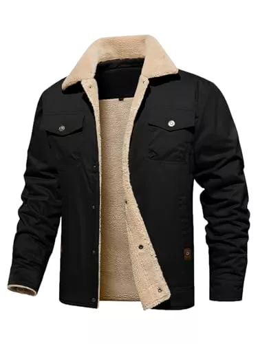 Uusollecy Jacken Uusollecy Winterjacke Herren Military Jacket mit Fleecefutter, Herbst Winter Warm Gefüttert Übergangsjacke mit Druckknopf