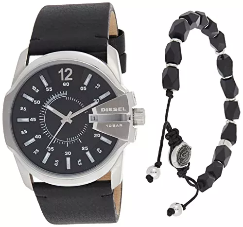 Diesel Uhren Diesel Herren Master Chief Dreizeiger, Gehäusegröße 46 mm, Edelstahluhr mit Lederarmband