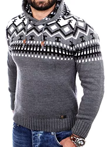 Reslad Pullover & Strickmode Reslad Norweger Pullover Herren Winterpullover Kapuzenpullover | Strickpullover für Männer RS-3013