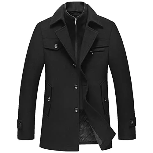 Allthemen Mäntel Allthemen Wintermantel Kurzmantel Herren Schwarz Wollmantel Stehkragen Herren Winter Mantel Warm Kurz Slim Fit Winterjacke Business