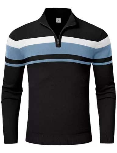 donhobo Pullover & Strickmode donhobo Herren Pullover 1/4 Zip Up Casual Gestreifte Knit Mock Neck Klassischer Strickpullover Polo Sweaters Herbst Winter Frühling Sweatshirts