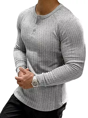 Muscle Cmdr Langarmshirts Muscle Cmdr Muscle Henley Shirt Herren Langarm, Slim-fit Langarmshirt, Freizeit T-Shirt aus Baumwolle mit Kurzen/Langen Ärmeln,Schlanke Passform Geripptes Hemd