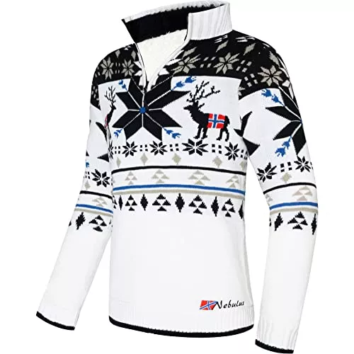 Nebulus Pullover & Strickmode Nebulus Herren Strickpullover Fria, Warmer Strick Pullover mit Kunstfell & Stehkragen, Pulli mit Reißverschluss im Norweger Look
