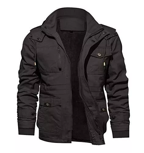 KEFITEVD Jacken KEFITEVD Winterparka Herren Fleece Gefüttert Warme Winterjacke mit Abnehmbarer Kapuze Winter Mantel Übergangsjacke Militär Jacke mit Stehkragen