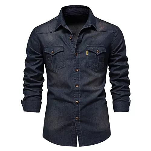 utcoco Hemden utcoco Herren Casual Slim Fit Langarm Revers Button Down Denim Shirt mit Brusttaschen