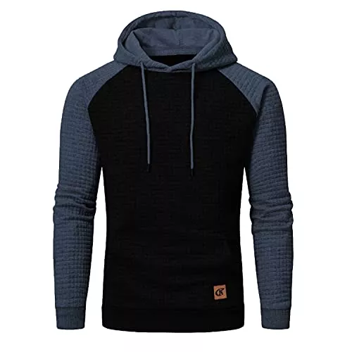 YuKaiChen Kapuzenpullover YuKaiChen Herren Kapuzenpullover Casual Langarm Karierten Kordelzug Jacquard Hooded Sweat mit Fleece Innenseite