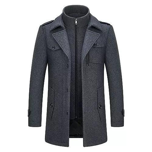 KUDORO Mäntel KUDORO Herren Wintermantel Wolle Kurzmantel Herren Wollmantel Mittellang Slim Fit für Business Freizeit Peacoat Herren Casual