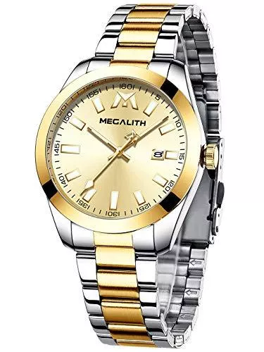 MEGALITH Uhren MEGALITH Herrenuhr Edelstahl Armbanduhr Herren Analog Wasserdicht Uhr Herren Leuchtend Kalender Elegant Geschenk für Männer -Roségold Schwarz