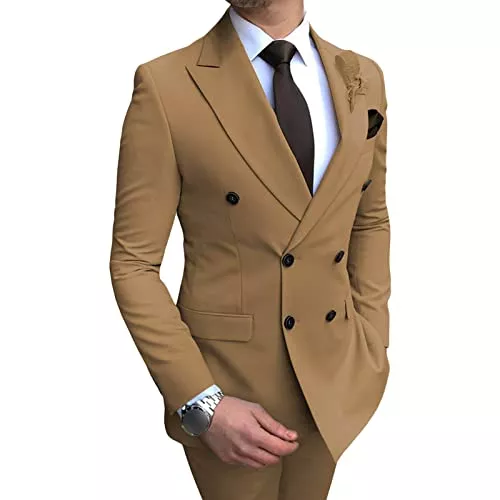 Generic Blazer Herren Zweiteiliger Bräutigam Blazer Doppel Reihe Zwei Knopf Jacke Sets Hochzeit Prom Dinner Business Solid Smoking Anzug