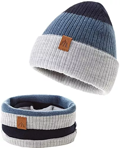 AHAHA Hüte & Mützen AHAHA Baby Beanie Kinder Jungen Stricken Wintermütze Jungen Warm Mütze und Schal Kinder