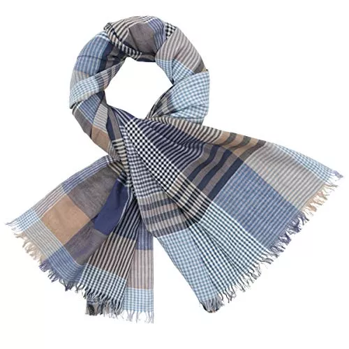 LINDENMANN Schals & Tücher LINDENMANN Schal Herren blau/Herren-Schal dünn 100% Baumwolle, Herren-Schal blau-beige-schwarz