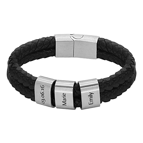 heideman ars gratia artis Schmuck Heideman Armband Herren aus Leder schwarz matt Lederarmband mit 3 Gravurplättchen Elian für Männer Leder