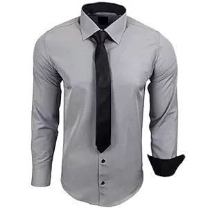 Baxboy Hemden Baxboy 444-BK Herren Kontrast Hemd Business Hemden mit Krawatte Hochzeit Freizeit Fit