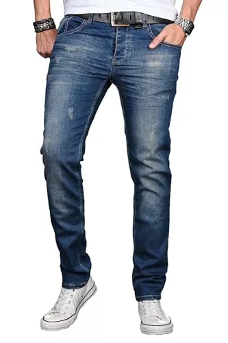 ALESSANDRO SALVARINI Jeans ALESSANDRO SALVARINI Herren Slim Fit Jeans Hose Denim Stretch-Jeans Jeanshose Washed