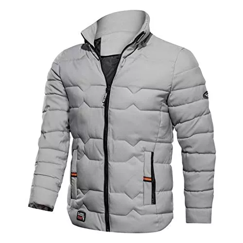 CSWH Jacken Warme Jacke für Herren Einfarbige Daunenjacke Winterjacke mit Reißverschlusstaschen Männer Wattierte Pufferjacke Herren Daunenmantel Down Coat Steppjacke Winterjacke Übergangsjacke