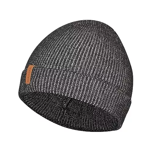Gebol Hüte & Mützen Gebol Haube Upcycled | Strickmütze | Beanie mit Kunstleder Tag | Unisex | Schwarz | 1 Stück