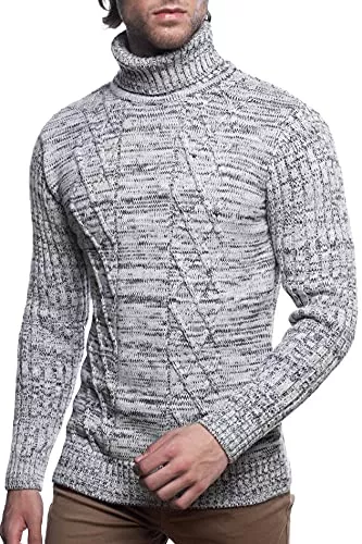 Karl´s People Pullover & Strickmode Karl´s People Herren Strick-Pullover mit Rollkragen • Männer Winter Rollkragen-Pullover • Warmer Herren Rolli stylischer Herren Strick-Pulli • Angenehmer Männer Pulli Grobstrick 7489