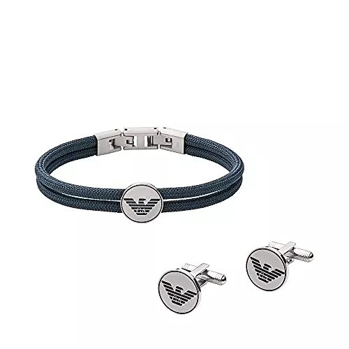 Emporio Armani Schmuck Emporio Armani Set Für Herren Essential, Armband: Innenlänge: 185mm + 15mm, Manschettenknöpfe: 16.0mm X 17.0mm Silber Edelstahl Set, EGS2784040