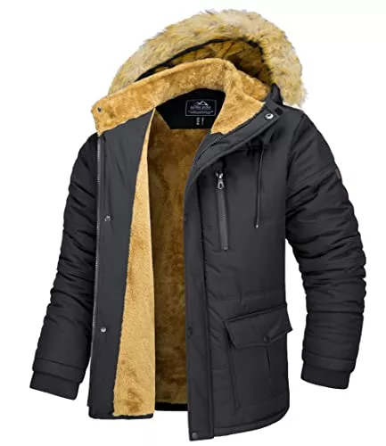 MAGCOMSEN Jacken MAGCOMSEN Herren Winter Parka Jacke Winddicht Outdoor Warme Fleecejacke Freizeit Übergangsjacke Wasserabweisende Gefüttert Wanderjacke Verdickt Arbeits Jacken mit Abnehmbar Kapuze