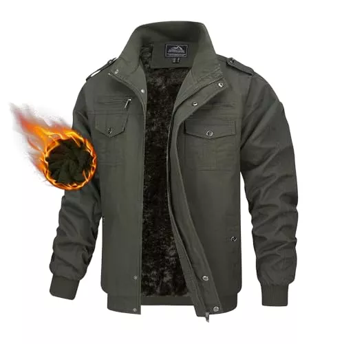 TACVASEN Jacken TACVASEN Herren Warme Militär Übergangsjacke Fleece Gefütterte Jacke Cargo Stehkragen mit Taschen