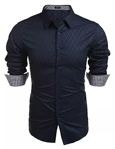 COOFANDY Hemden COOFANDY Hemd kariert Herren Langarm karohemd Herren freizeithemd Slim fit trachtenhemden Navy Blue M
