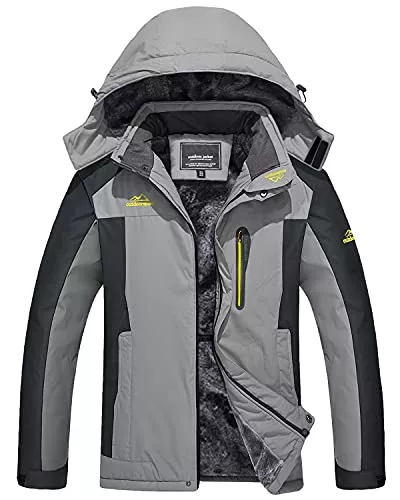 KEFITEVD Jacken KEFITEVD Winterjacke Herren Wasserdicht Warm Gefüttert Skijacke Winter Outdoorjacke Winddicht Atmungsaktiv Arbeitsjacke mit Abtrennbarer Kapuze