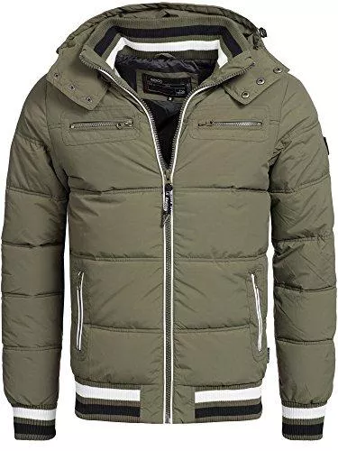 Indicode Jacken Indicode Herren Marlon Steppjacke in Daunenjacken-Optik mit Abnehmbarer Kapuze | warme Winterjacke gefütterte Übergangsjacke Regenjacke mit 6 Taschen Jacke für Männer