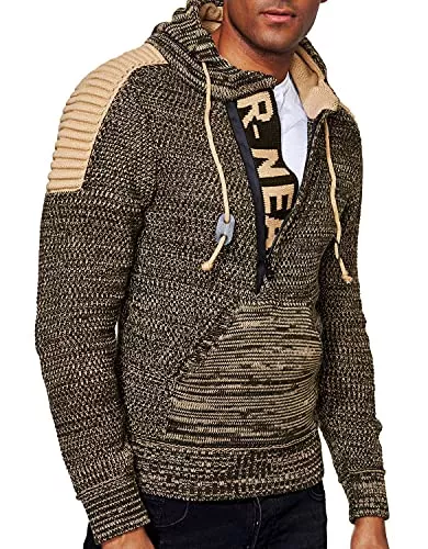 R-Neal Pullover & Strickmode R-Neal Kapuzen-Pullover Herren Strick Pullover Kapuzensweater Pulli Hoodie Strickpullover Zipper Longseleeve Logo 290