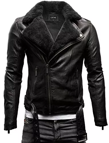 Crone Jacken Crone Tjor Echt Shearling Lederjacke Herren Biker Jacke mit Gürtel aus Rindsleder