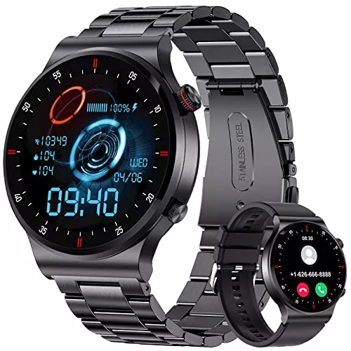 FOXBOX Uhren Smartwatch Herren mit Telefonfunktion,1.32" HD Touchscreen Fitness Tracker,100+ Sportmodi,IP68 Wasserdicht Sportuhr mit Herzfrequenz Schlafmonitor,Edelstahl Smart Watch für Android iOS
