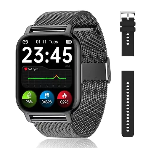Popglory Uhren Popglory Smartwatch für Damen Herren, 1.85 Zoll Touch-Farbdisplay mit Bluetooth Anrufe,Fitnessuhr mit SpO2 Blutdruckmessung Herzfrequenz Schrittzähler Schlafmonitor kompatibel mit iOS&Android