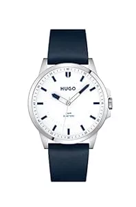 HUGO Uhren HUGO Analog Quarzuhr für Herren mit Marinblaues Lederarmband - 1530245