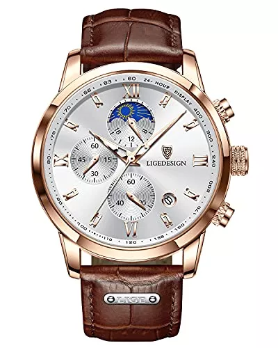 LIGE Uhren LIGE Herrenuhr Chronograph Multifunktionale Wasserdichter Business Casual Sport Leuchtende Datum Kalender Leder Strap Analog Quarz Armbanduhr für Männer