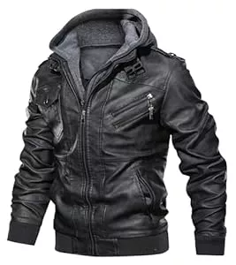 Uusollecy Jacken Uusollecy Herren Lederjacke, Abnehmbarer Kapuze Hooded Leather Jacket Mit Reißverschluss