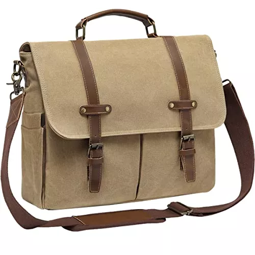 Kasgo Taschen & Rucksäcke Kasgo Umhängetasche Herren, Wasserabweisend Leinwand Aktentasche Passt 15,6 Zoll Laptop Geschäft Laptop-Taschen Schultertasche für Damen Arbeit mit Gepolstertem Schultergurt