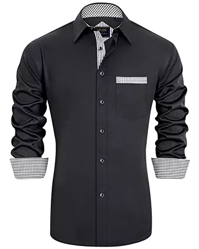 J.VER Hemden J.VER Herren Hemd Regular Fit Langarm Herrenhemden Freizeithemd Regular Businesshemd elastiscer Musterhemd