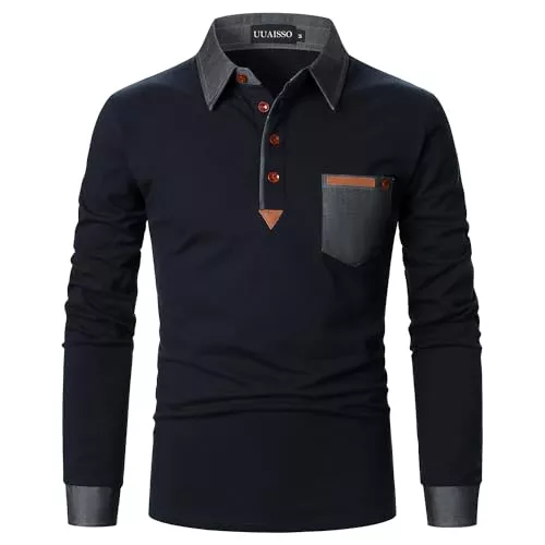 UUAISSO Poloshirts UUAISSO Poloshirt Herren Langarm Polo Shirts Baumwolle Farbe Nähen Tasche T-Shirt Slim Fit Golf