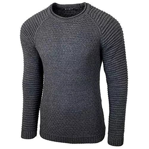 Baxboy Pullover & Strickmode Baxboy Strickpullover Herren Two Tone Rundhals Pullover Grobstrick B-8056